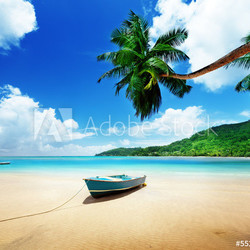 boat on beach Mahe island, Seychelles