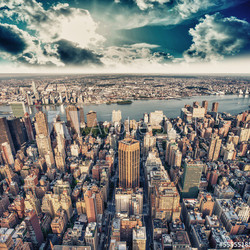 Gorgeous summer sunset over Manhattan Skyscrapers - New York Cit