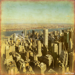 New York City Manhattan aerial view. Grunge and retro style.