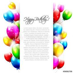 Birthday balloons on whitebackground with place for text
