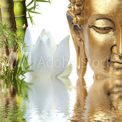 Bouddha, bambou et fleur de lotus