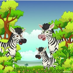 Family of Zebra cartoon with forest background