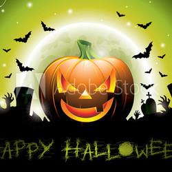 Vector illustration on a Happy Halloween theme with pumpkin