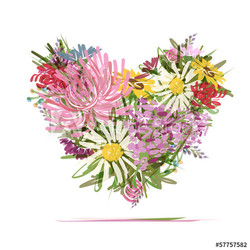 Floral summer bouquet, heart shape for your design
