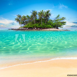 Tropical island and sand beach exotic travel background