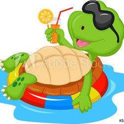 Cute turtle cartoon on inflatable round