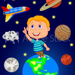 Cartoon Junge guckt in den Himmel