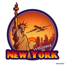 Designed travel label, New York