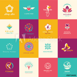 Set of flat icons for beauty, healthcare, wellness and fashion