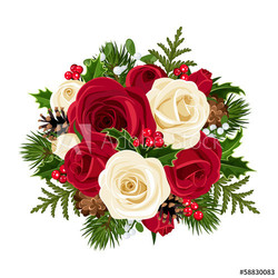 Christmas bouquet with roses. Vector illustration.