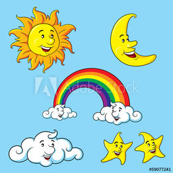 Sun Moon Stars Clouds & Rainbow Cartoon