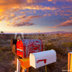Grunge mail boxes in a row at Arizona desert