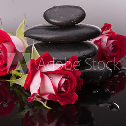 Spa stone and rose flowers still life. Healthcare concept.