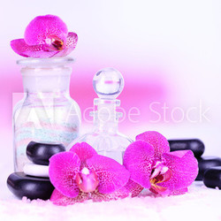 Beautiful spa setting with orchid