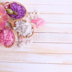 Still life with beautiful blooming orchid flower  and wooden