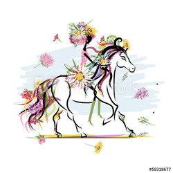 Floral girl on white horse for your design