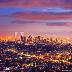 Los Angeles city skyline sunset night