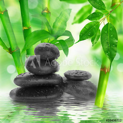 spa Background -  black stones and bamboo on water
