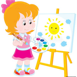 Little girl drawing a picture with a smiling sun