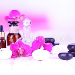 Beautiful spa setting with orchid