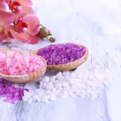Still life with beautiful blooming orchid flower  and wooden