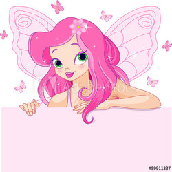 Beautiful fairy over blank sign
