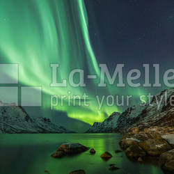 Aurora Borealis reflected between two fjords in Tromsø