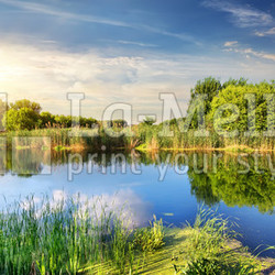 Evening sun over river