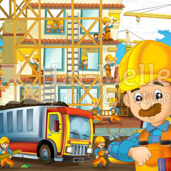 On the construction site - illustration for the children