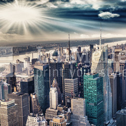 Aerial view of the skyline of manhattan