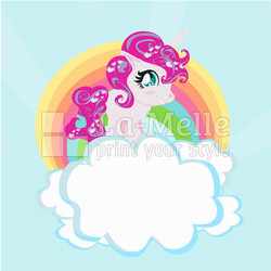 Card with a cute unicorn rainbow in the clouds.