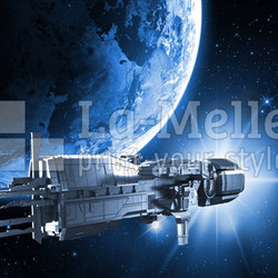 Raumschiff mit Planet Erde