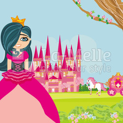 Beautiful little princess in front of her castle