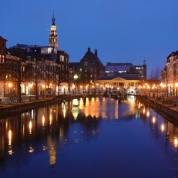 Historic centre of Leiden in the evening