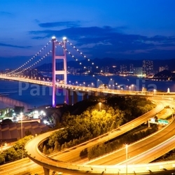 night scenes of Tsing Ma Bridge in Hong 
