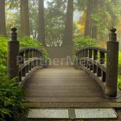 Wooden Bridge at Japanese Garden in Fall