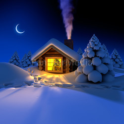 Little house in the woods on New Years night