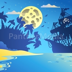 Night seascape with pirate ship 2