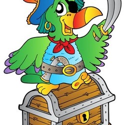 Pirate parrot on treasure chest