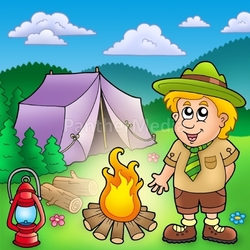 Small scout with fire and tent