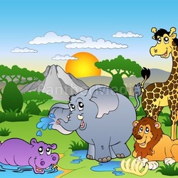 African landscape with four animals