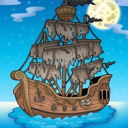 Mysterious ship with full Moon
