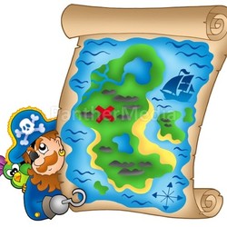 Treasure map with lurking pirate