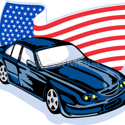 American ford GT muscle car with flag