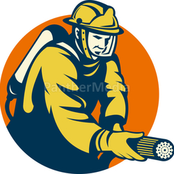 Firefighter or fireman aiming a fire hose