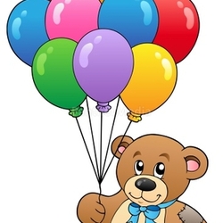 Cute teddy bear holding balloons