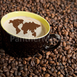 Coffee cup in coffee beans
