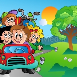 Family in car going on vacation