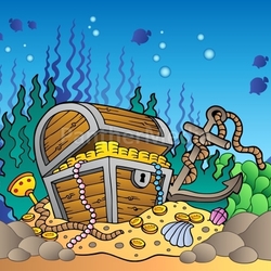 Sea bottom with old treasure chest