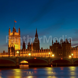 Illuminated Houses of Parliament at twilight
